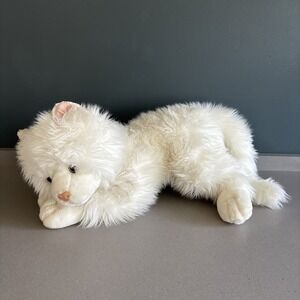 T L TOYS HK Large Cat White Plush Green Eyes Stuffed Animal Plush Vintage